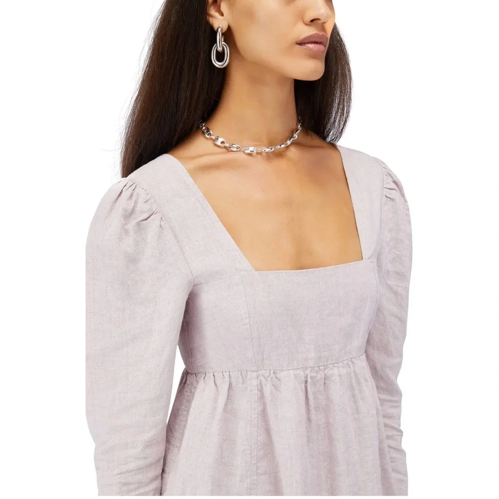 GANNI Lilac Hemp 90s Square Neck Long Sleeve Coquette Soft Girl Babydoll Dress L - Picture 13 of 14